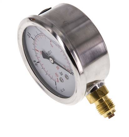 -1..0 Bar (-15..0 psi) Glycerin Pressure Gauge Below Stainless steel/Brass 63 mm Class 1.6