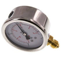 -1..0.6 Bar (-15..9 psi) Glycerin Pressure Gauge Below Stainless steel/Brass 63 mm Class 1.6