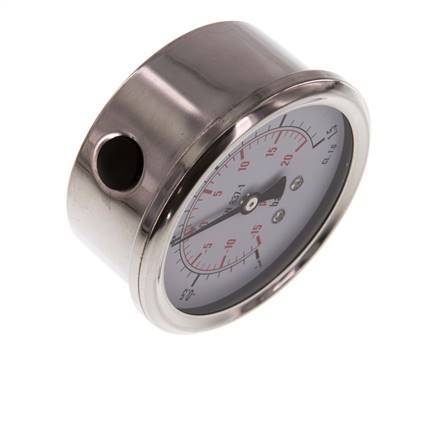 -1..1.5 Bar (-15..22 psi) Glycerin Pressure Gauge Below Stainless steel/Brass 63 mm Class 1.6