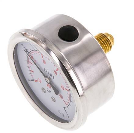 -1..3 Bar (-15..44 psi) Glycerin Pressure Gauge Rear Stainless steel/Brass 63 mm Class 1.6