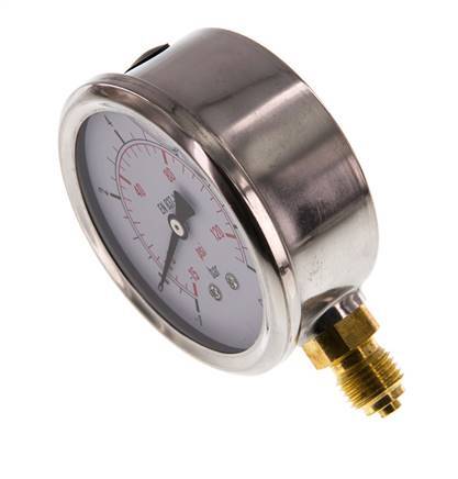 -1..9 Bar (-15..131 psi) Glycerin Pressure Gauge Below Stainless steel/Brass 63 mm Class 1.6