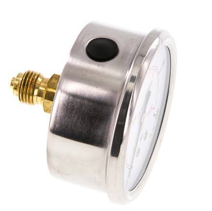0..100 Bar (0..1450 psi) Glycerin Pressure Gauge Rear Stainless steel/Brass 63 mm Class 1.6
