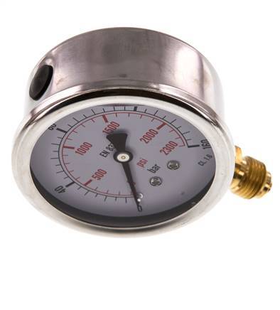 0..160 Bar (0..2321 psi) Glycerin Pressure Gauge Below Stainless steel/Brass 63 mm Class 1.6