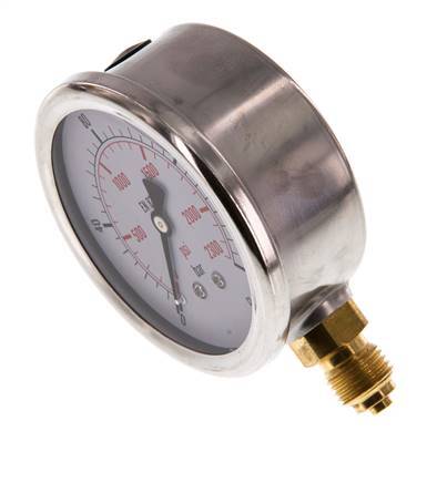 0..160 Bar (0..2321 psi) Glycerin Pressure Gauge Below Stainless steel/Brass 63 mm Class 1.6