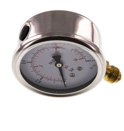 0..1 Bar (0..15 psi) Glycerin Pressure Gauge Below Stainless steel/Brass 63 mm Class 1.6