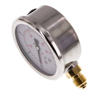 0..25 Bar (0..363 psi) Glycerin Pressure Gauge Below Stainless steel/Brass 63 mm Class 1.6