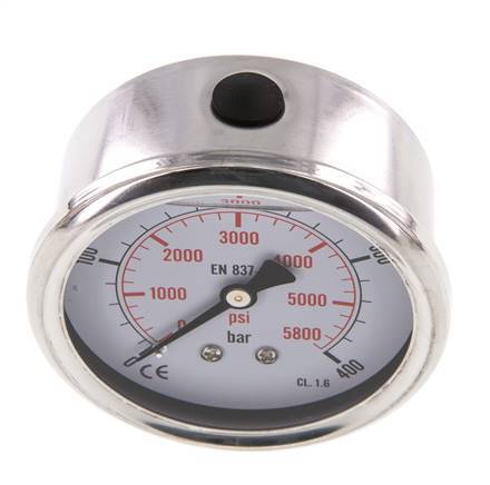 0..400 Bar (0..5802 psi) Glycerin Pressure Gauge Rear Stainless steel/Brass 63 mm Class 1.6