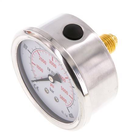 0..400 Bar (0..5802 psi) Glycerin Pressure Gauge Rear Stainless steel/Brass 63 mm Class 1.6