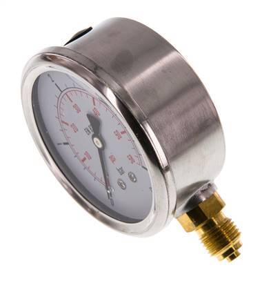 0..4 Bar (0..58 psi) Glycerin Pressure Gauge Below Stainless steel/Brass 63 mm Class 1.6