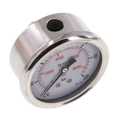 0..600 Bar (0..8702 psi) Glycerin Pressure Gauge Rear Stainless steel/Brass 63 mm Class 1.6