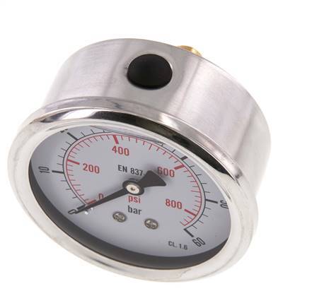 0..60 Bar (0..870 psi) Glycerin Pressure Gauge Rear Stainless steel/Brass 63 mm Class 1.6
