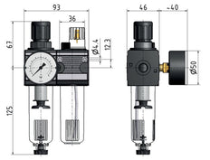 FRL 2-Part G1/4'' 1200 l/min 0.1-3.0bar/1-44psi Semi-Auto Metal Multifix 1