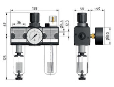FRL 3-Part G1/4'' 1200 l/min 0.5-10.0bar/7-145psi Semi-Auto Protective Cage Polycarbonate Multifix 1