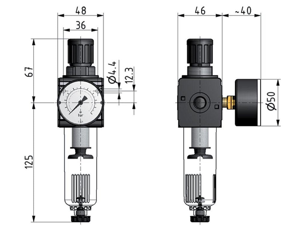 Filter-Regulator G3/8'' 1600 l/min 0.2-6.0bar/3-87psi Auto Metal Multifix 1