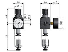 Filter-Regulator G1/4'' 1600 l/min 0.5-10.0bar/7-145psi Auto Protective Cage Polycarbonate Multifix 1