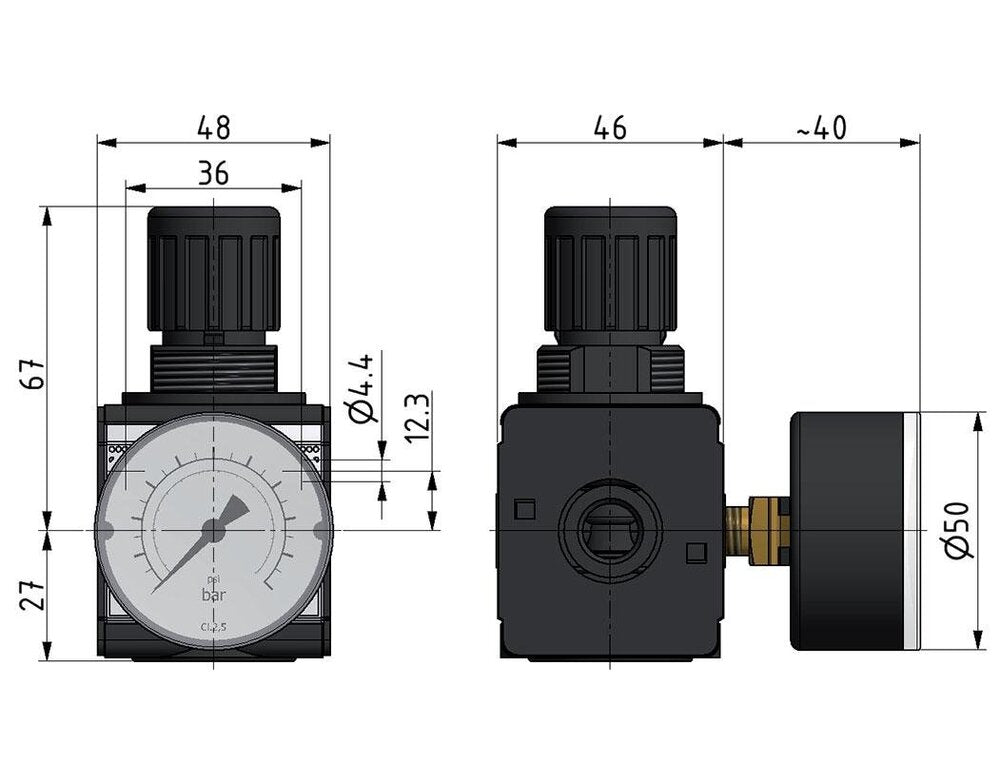 Precision Pressure Regulator G1/4'' 2100 l/min 0.1-1.0bar/1-14psi Zinc Die-Cast Multifix 1