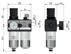 FRL 2-Part G1/2'' 5800 l/min 0.5-10.0bar/7-145psi Semi-Auto Protective Cage Polycarbonate Multifix 2