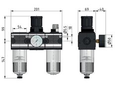 FRL 3-Part G3/4'' 5800 l/min 0.1-3.0bar/1-44psi Semi-Auto Polycarbonate Multifix 2