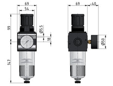 Filter-Regulator G1/2'' 6700 l/min 0.5-10.0bar/7-145psi Semi-Auto Protective Cage Polycarbonate Multifix 2