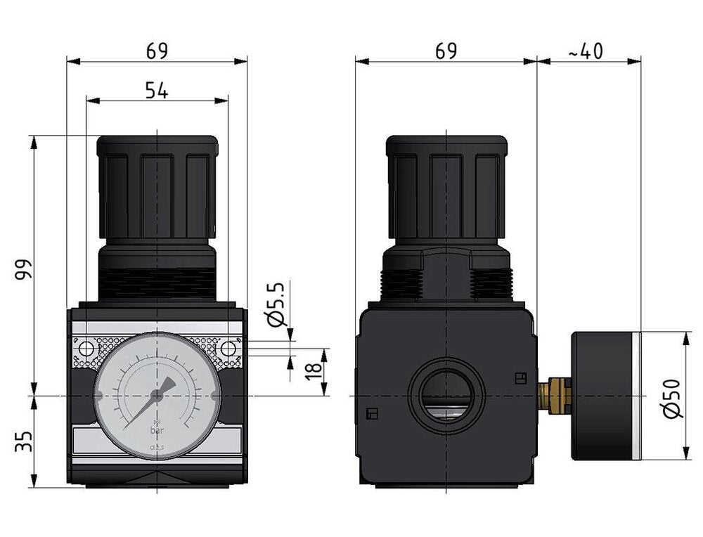 Pressure Regulator G3/4'' 8700 l/min 0.5-16.0bar/7-232psi Zinc Die-Cast Multifix 2