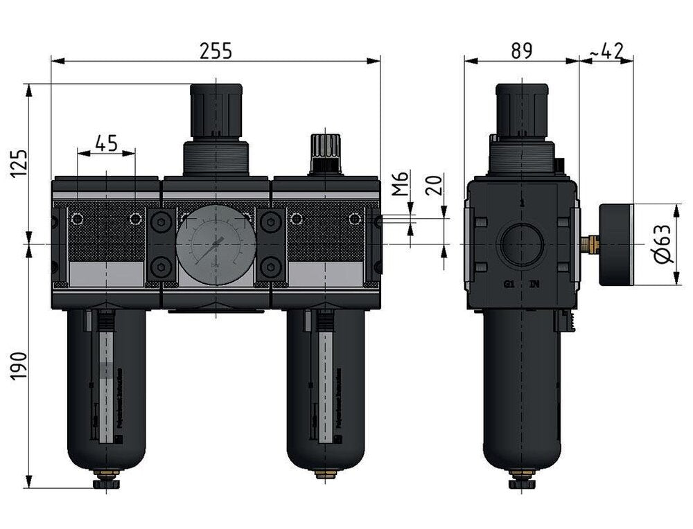 FRL 3-Part G1'' 12000 l/min 0.1-3.0bar/1-44psi Semi-Auto Metal Multifix 4