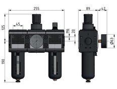 FRL 3-Part G3/4'' 12000 l/min 0.5-16.0bar/7-232psi Semi-Auto Polycarbonate Multifix 4
