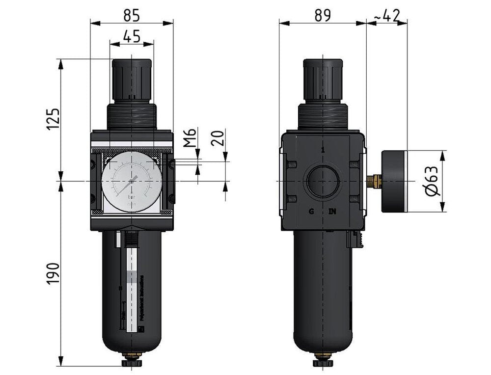 Filter-Regulator G1'' 12000 l/min 0.5-16.0bar/7-232psi Auto Polycarbonate Multifix 4