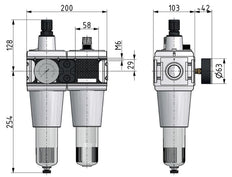 FRL 2-Part G3/4'' 13500 l/min 0.2-6.0bar/3-87psi Auto (Closed Without Pressure) Polycarbonate Multifix 5