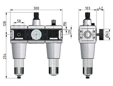 FRL 3-Part G1'' 13500 l/min 0.5-16.0bar/7-232psi Semi-Auto Polycarbonate Multifix 5
