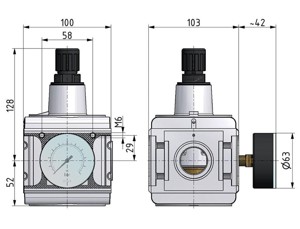 Pressure Regulator G3/4'' 17500 l/min 0.1-3.0bar/1-44psi Aluminium Multifix 5