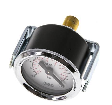 -1..0 Bar (-15..0 psi) Panel Mount Pressure Gauge Steel/Brass 40 mm Class 2.5 (Bracket)