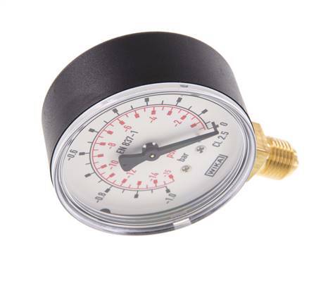 -1..0 Bar (-15..0 psi) Pressure Gauge Below Plastic/Brass 63 mm Class 2.5
