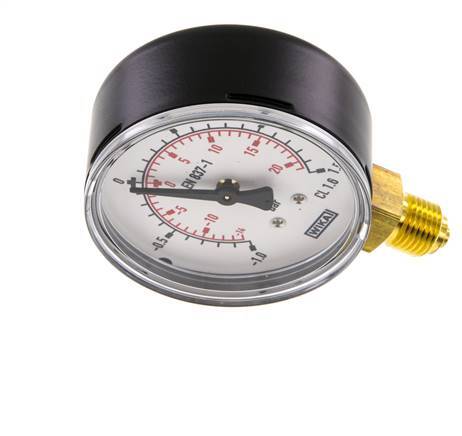 -1..1.5 Bar (-15..22 psi) Pressure Gauge Below Steel/Brass 63 mm Class 1.6