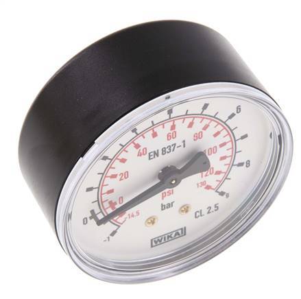 -1..9 Bar (-15..131 psi) Pressure Gauge Rear Plastic/Brass 63 mm Class 2.5