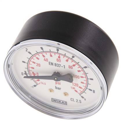 -1..9 Bar (-15..131 psi) Pressure Gauge Rear Plastic/Brass 63 mm Class 2.5