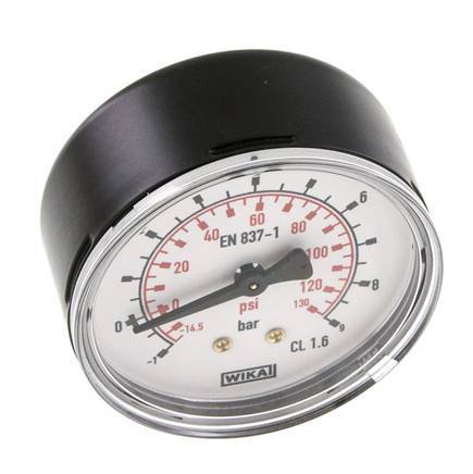 -1..9 Bar (-15..131 psi) Pressure Gauge Rear Steel/Brass 63 mm Class 1.6