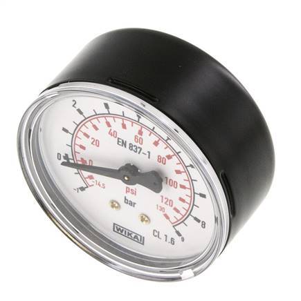 -1..9 Bar (-15..131 psi) Pressure Gauge Rear Steel/Brass 63 mm Class 1.6