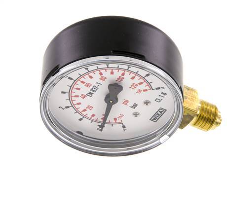 -1..9 Bar (-15..131 psi) Pressure Gauge Below Steel/Brass 63 mm Class 1.6