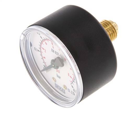 0..0.6 Bar (0..9 psi) Pressure Gauge Rear Plastic/Brass 50 mm Class 2.5