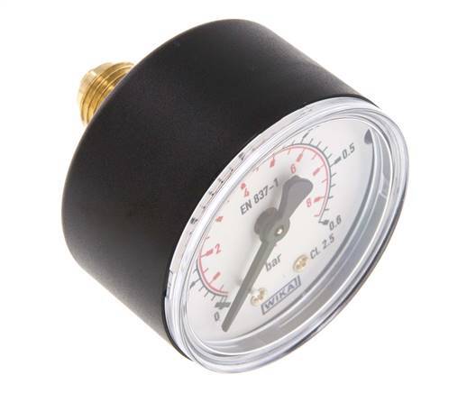 0..0.6 Bar (0..9 psi) Pressure Gauge Rear Plastic/Brass 50 mm Class 2.5