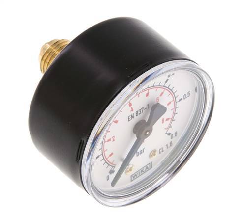 0..0.6 Bar (0..9 psi) Pressure Gauge Rear Steel/Brass 50 mm Class 1.6