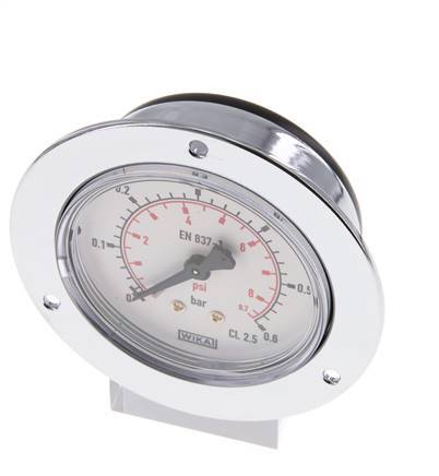 0..0.6 Bar (0..9 psi) Panel Mount Pressure Gauge Steel/Brass 63 mm Class 2.5 (Front Panel)