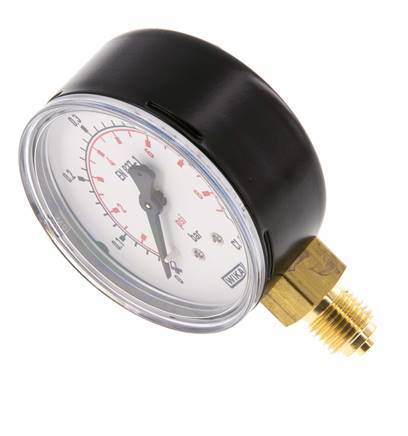0..0.6 Bar (0..9 psi) Pressure Gauge Below Steel/Brass 63 mm Class 1.6