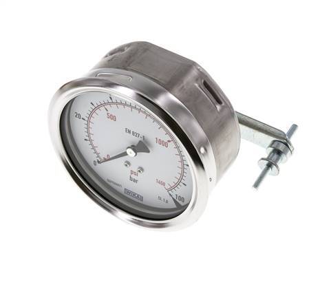 100 Bar 0..100 Bar (0..1450 psi) Panel Mount Pressure Gauge Steel/Brass 100 mm ...