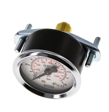 0..100 Bar (0..1450 psi) Panel Mount Pressure Gauge Steel/Brass 50 mm Class 2.5 (Bracket)