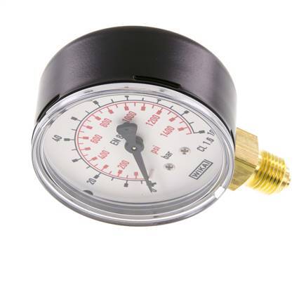 0..100 Bar (0..1450 psi) Pressure Gauge Below Steel/Brass 63 mm Class 1.6