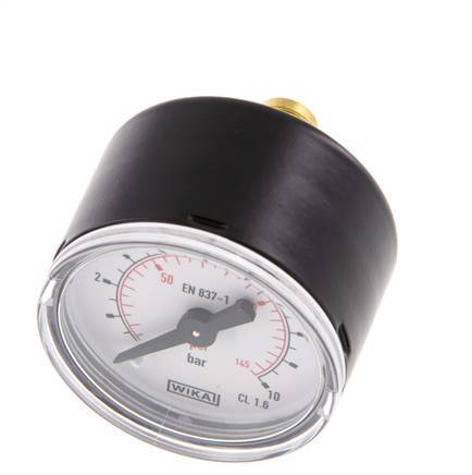 0..10 Bar (0..145 psi) Pressure Gauge Rear Steel/Brass 40 mm Class 1.6