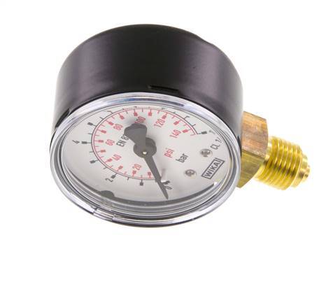 0..10 Bar (0..145 psi) Pressure Gauge Below Steel/Brass 50 mm Class 1.6
