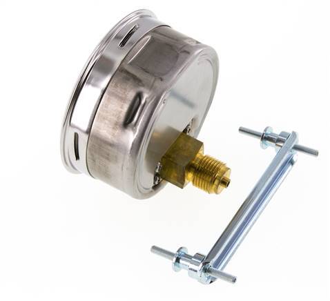 0..1 Bar (0..15 psi) Panel Mount Pressure Gauge Steel/Brass 100 mm Class 1.0 (Bracket)