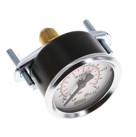 0..1 Bar (0..15 psi) Panel Mount Pressure Gauge Steel/Brass 50 mm Class 2.5 (Bracket)